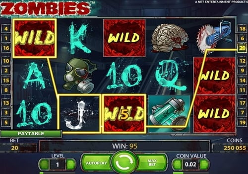 Автомат Zombies - выигрышная комбинация на линии Выигрышная комбинация на линии в автомате Zombies