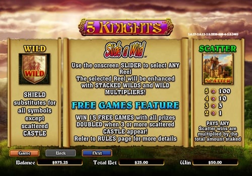 Игровой аппарат 5 Knights - Wild, Scatter и фриспины Wild, Scatter и фриспины в игровом аппарате 5 Knights