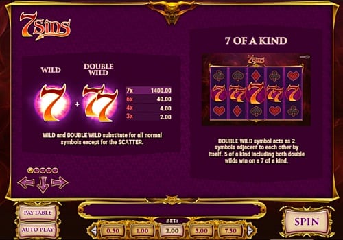 Игровой аппрат 7 Sins - символ Wild Символ Wild в игровом аппарате 7 Sins