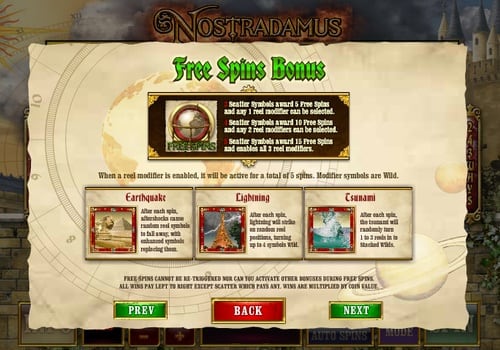 Игровой аппарат Nostradamus - правила фриспинов Правила фриспинов в игровом аппарате Nostradamus