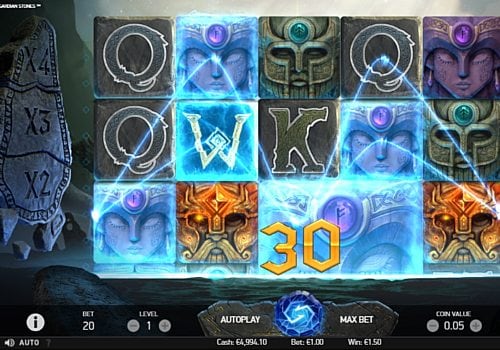 Игровой автомат Asgardian Stones - призовая комбинация на линии Призовая комбинация на линии в игровом автомате Asgardian Stones