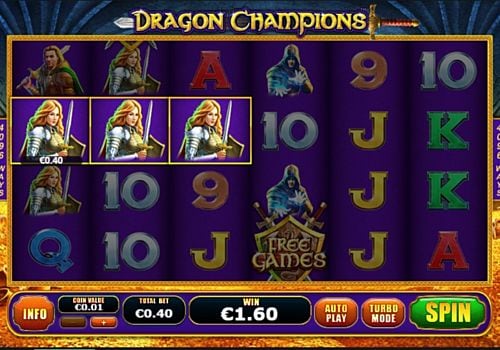 Игровой автомат Dragon Champions - призовая комбинация с диким знаком Призовая комбинация с диким знаком в игровом автомате Dragon Champions