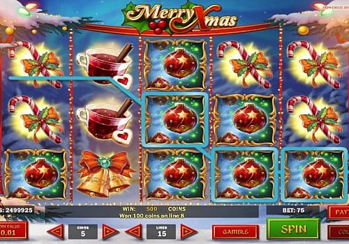 Игровой автомат Merry Xmas - призовая комбинация символов Призовая комбинация в игровом автомате Merry Xmas