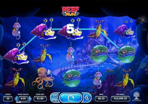 Игровой автомат Reef Run - призовая комбинация на линии Призовая комбинация на линии в игровом автомате Reef Run