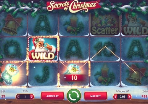 Игровой автомат Secrets of Christmas - призовая комбинация с диким знаком Призовая комбинация с диким знаком в игровом автомате Secrets of Christmas
