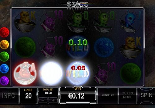 Игровой автомат Stars Awakening - призовая комбинация с диким знаком Призовая комбинация с диким знаком в игровом автомате Stars Awakening
