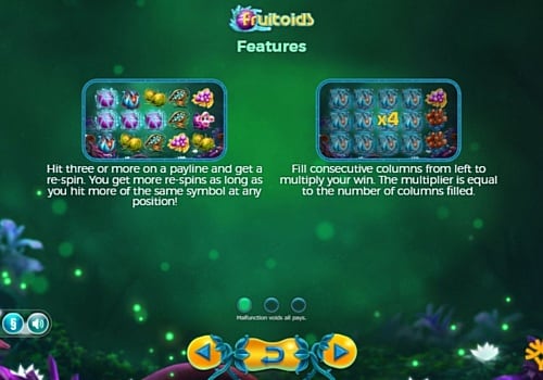Онлайн аппарат Fruitoids - бонусные функции Бонусные функции в онлайн аппарате Fruitoids