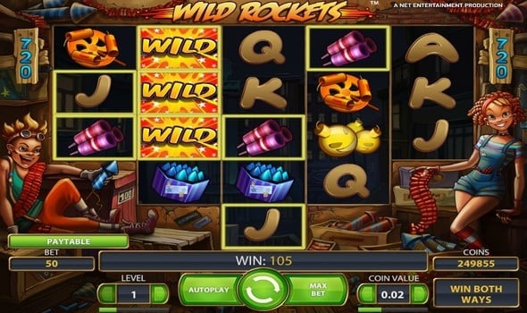 Слот Wild Rockets - выигрышная комбинация с диким знаком Выигрышная комбинация с диким знаком в слоте Wild Rockets